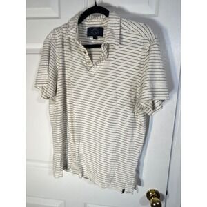 Eventide Mens Polo Shirt L Striped Hemp Blend Short‎ Sleeve Casual Top